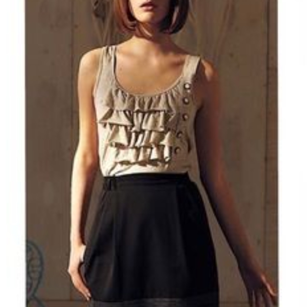 Anthropologie Cream and Black Ruffle Midi Dress